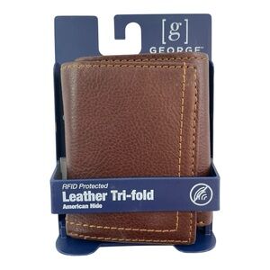 George Flip ID Men's Crunch Trifold Leather RFID Wallet Brown Very Nice NWT